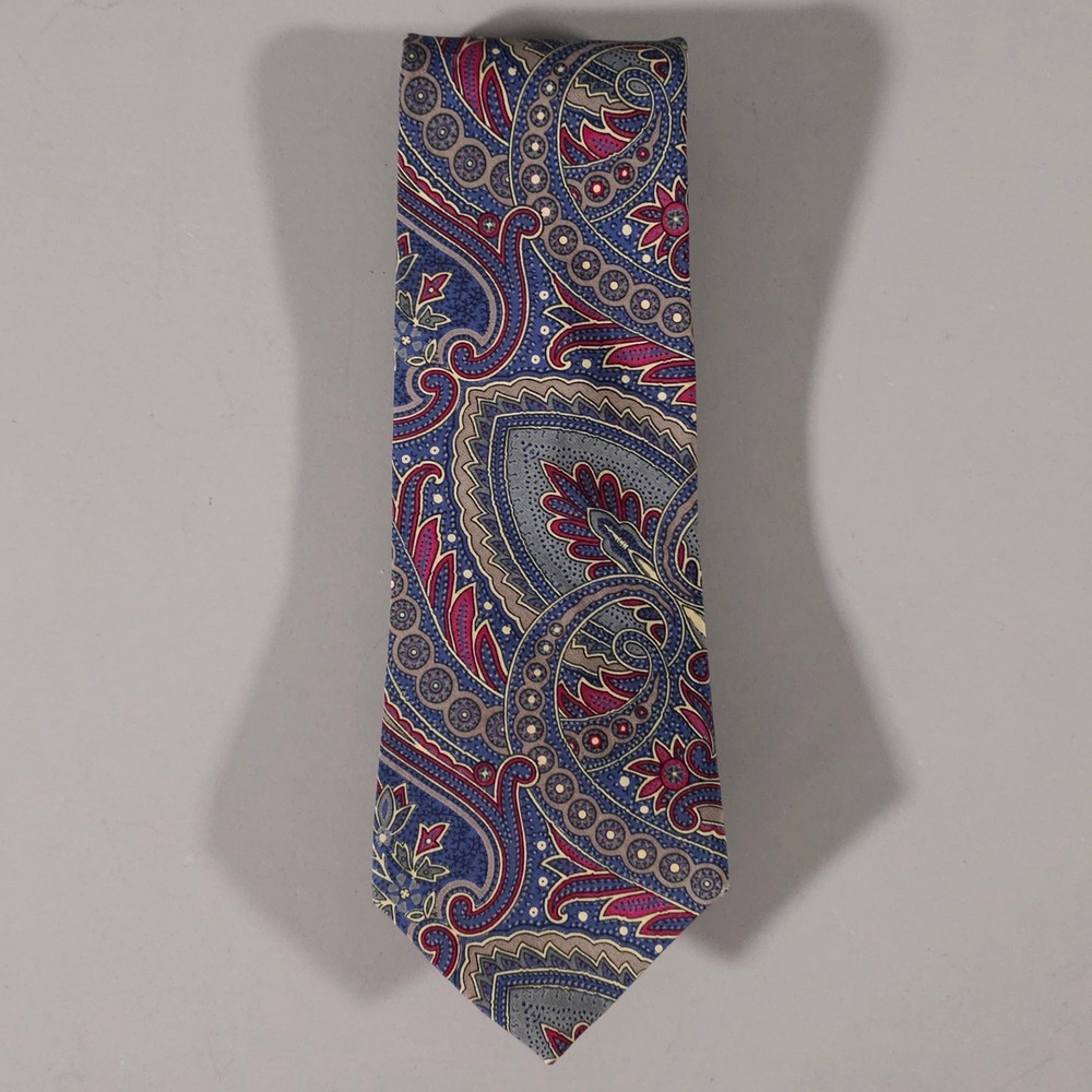 Aquascutum Necktie Mens OS Blue Burgundy Paisley Silk Made in England